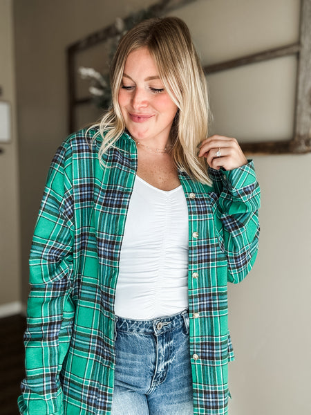 Avie V Neck Shirred Top - White