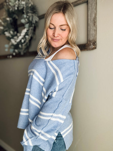 Emory Notched Neck Stripe Sweater