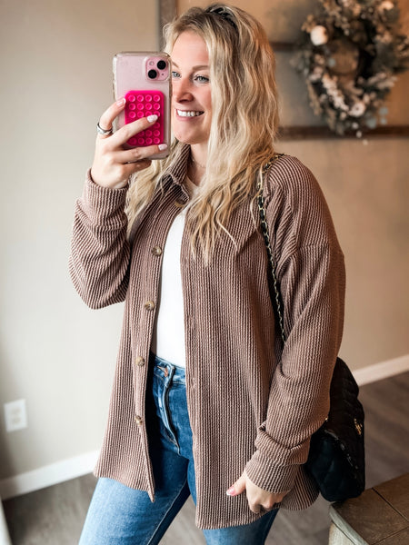 Talli Ribbed Shacket - Mocha - SIZE SMALL