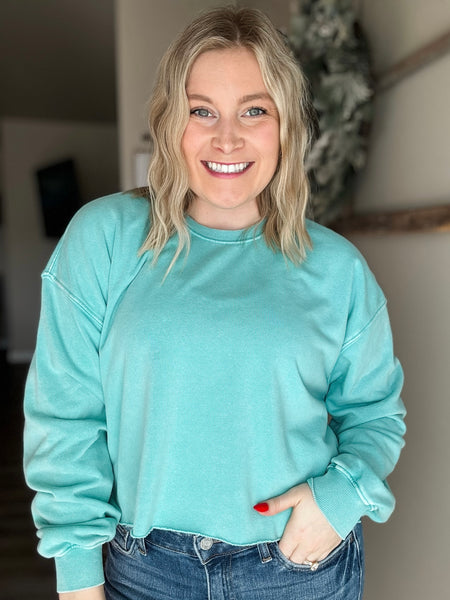 Brightside Cropped Crewneck - Turquoise