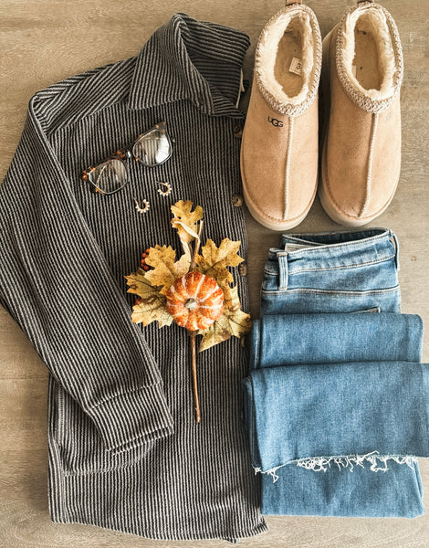 Talli Ribbed Shacket - Charcoal