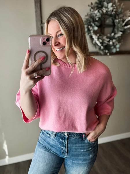 Tinley Short Sleeve Sweater Top - Pink