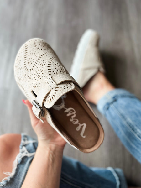 Laser Cutout Slip On Clog - Cream