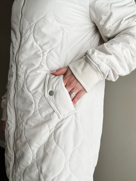 Berklee Long Quilted Bomber Jacket - Ivory