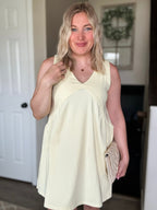 Sleeveless V Neck Mini Dress - Yellow
