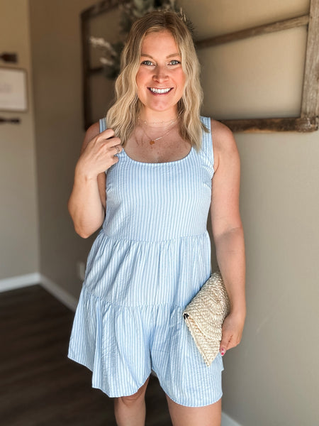 Delphine Pinstripe Tiered Romper