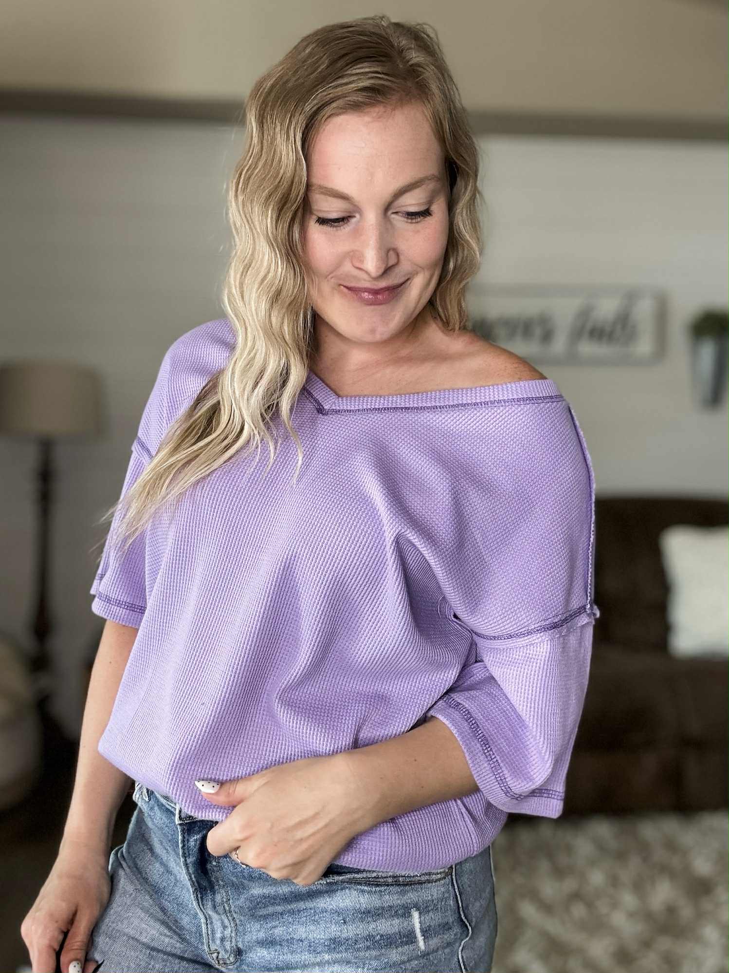 Lena Knit V-Neck Top - SIZE MEDIUM