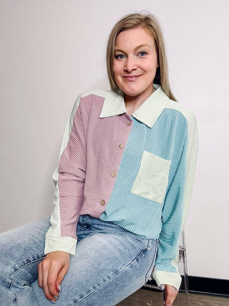 Taffy Colorblock Ribbed Top - SIZE SMALL