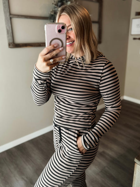 Megan Stripe Lounge Set - Black