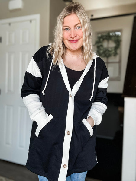 PREORDER Kaelyn Contrast Button Up Hoodie