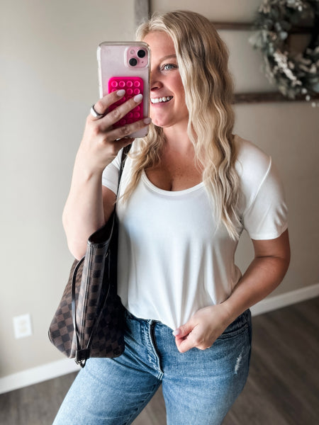 Becky Basic Bralette Tee - White - SIZE SMALL