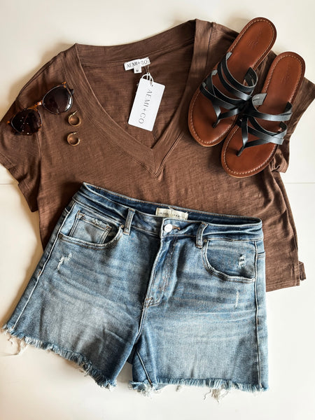 Matilda V Neck Tee - Chocolate