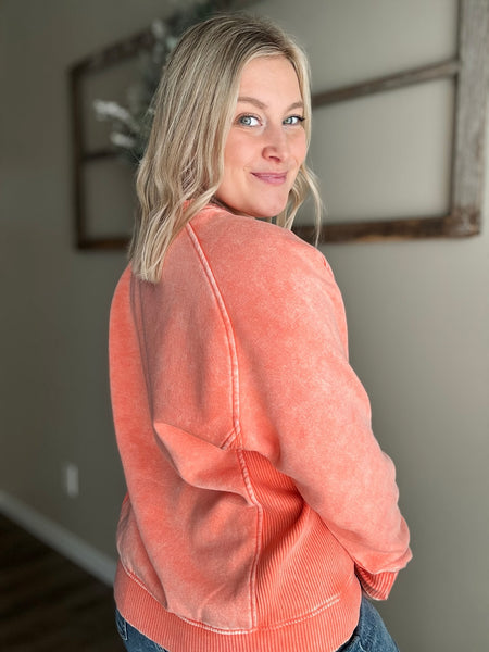 Boden Acid Wash Crewneck - Coral