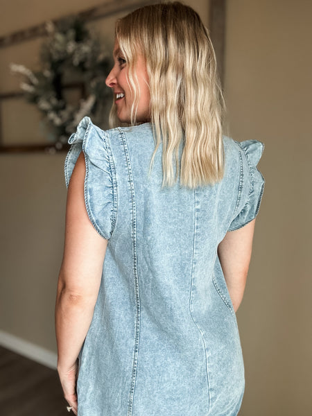 Juju Ruffle Denim Romper - Dark