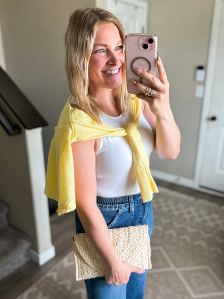 Long Sleeve Pointelle Button-Up Cardigan - Yellow