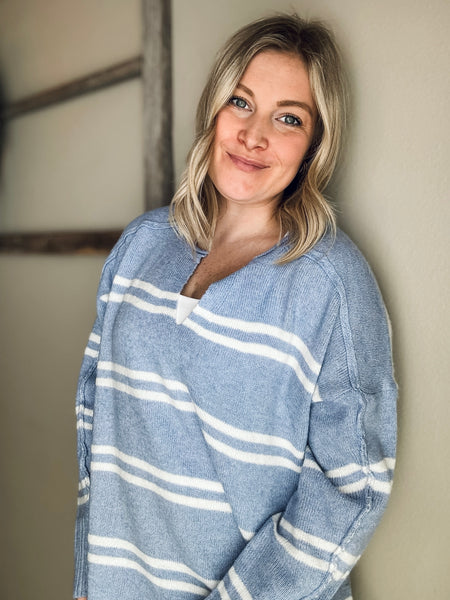 Emory Notched Neck Stripe Sweater