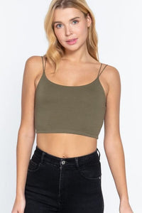 Marilyn Two Strap Cami Crop - Olive - SIZE SMALL