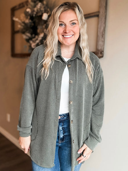 Talli Ribbed Shacket - Olive