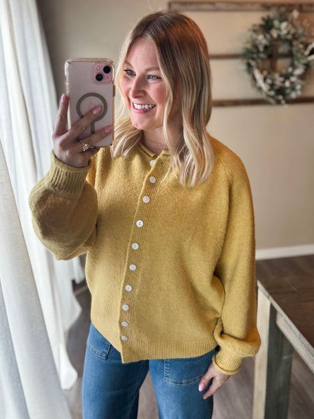 Roselle Button Front Cardigan - Mustard