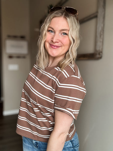 Laidback Striped Boxy Tee - Brown