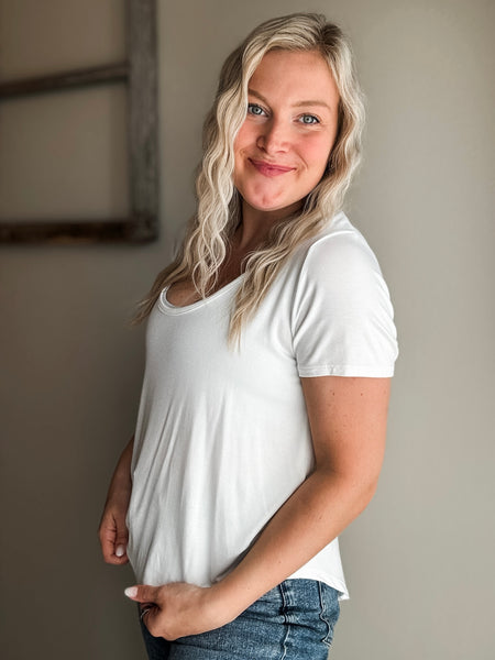 Becky Basic Bralette Tee - White - SIZE SMALL