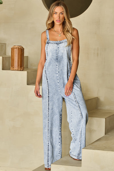 Reggie Washed Denim Overall Jumpsuit