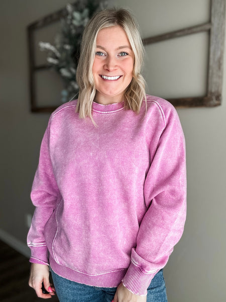 Boden Acid Wash Crewneck - Mauve