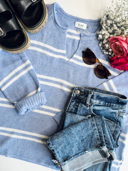 Emory Notched Neck Stripe Sweater