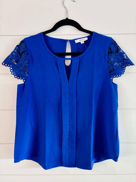 Winslet Lace Sleeve Top - Blue