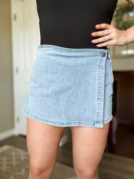 Abilene Wrap Front Denim Skort