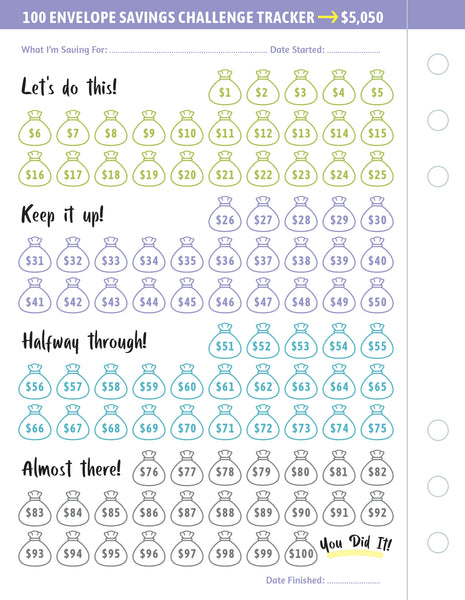 My 100 Envelope Savings Challenge Binder