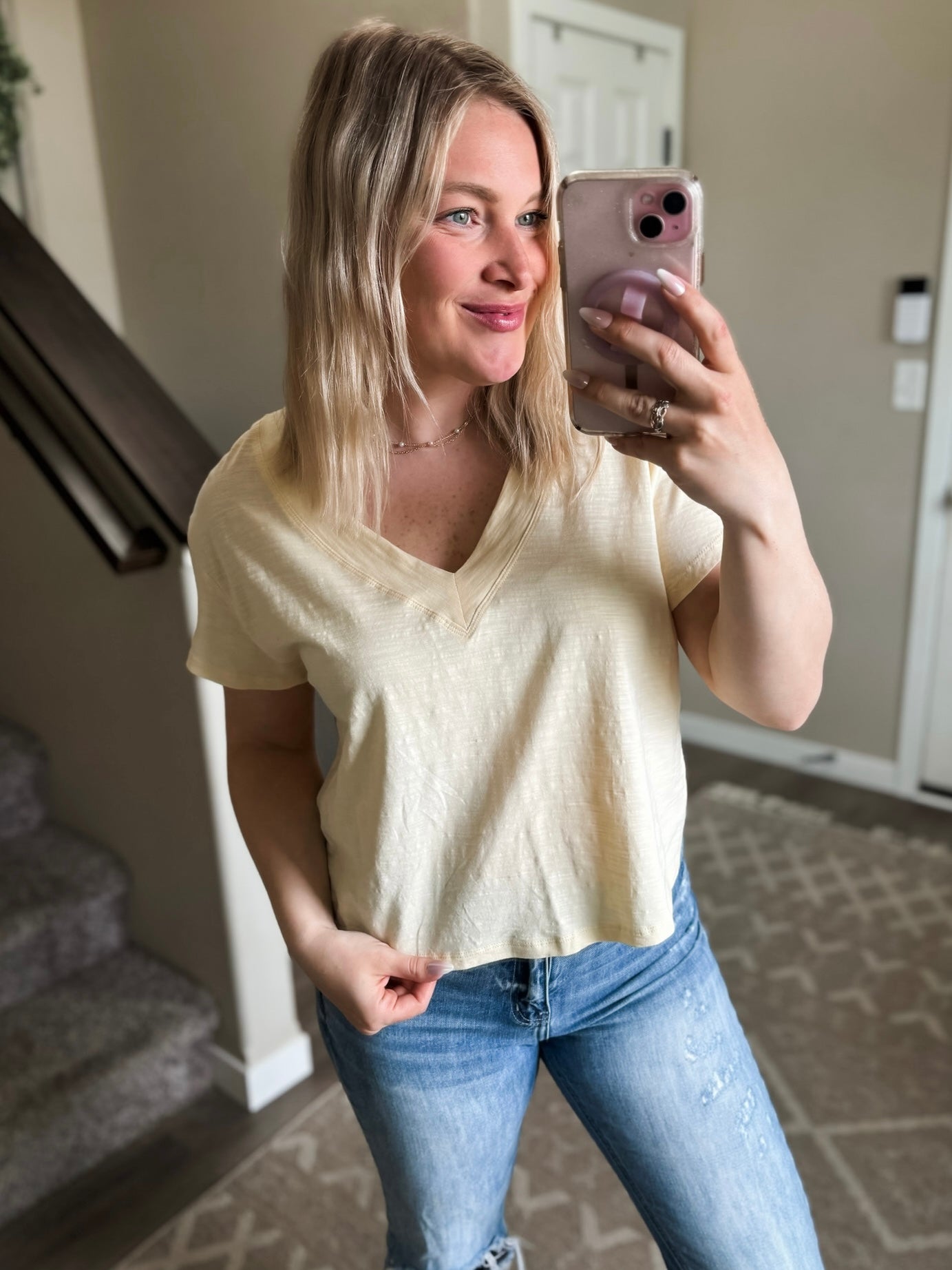 Matilda V Neck Tee - Butter