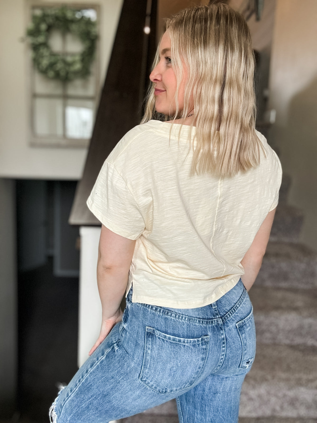 Matilda V Neck Tee - Butter