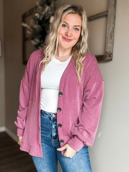 Perri Ribbed Cardigan - Marsala
