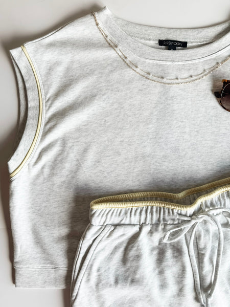 Contrast Trim Short Sleeve Top And Short Set - Melange/Yellow