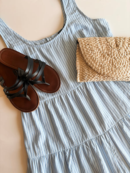 Delphine Pinstripe Tiered Romper