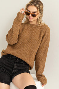 Cozy Destination Ribbed Sweater - Brown - SIZE LARGE