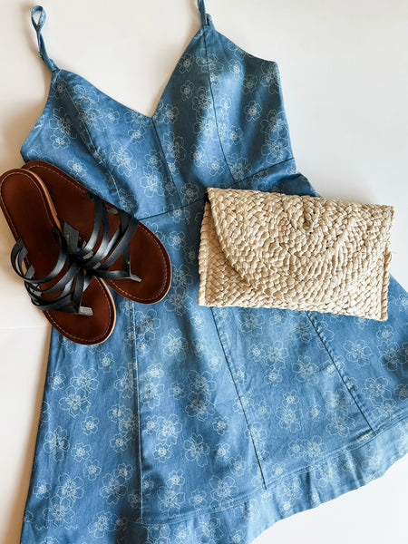 Denim Floral Cami Dress - Light Denim
