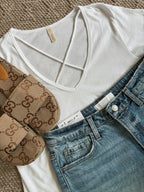 Whitley Criss Cross Tee - White - SIZE SMALL