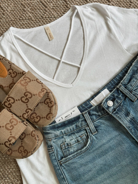 Whitley Criss Cross Tee - White - SIZE SMALL