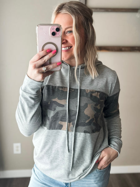 Holly Lightweight Camo Hoodie - Grey