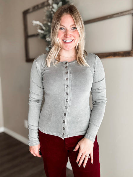 Sylvia Button Front Ribbed Top