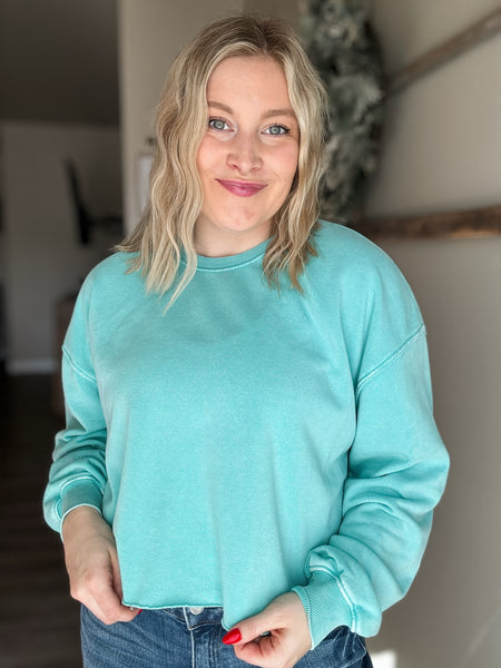 Brightside Cropped Crewneck - Turquoise