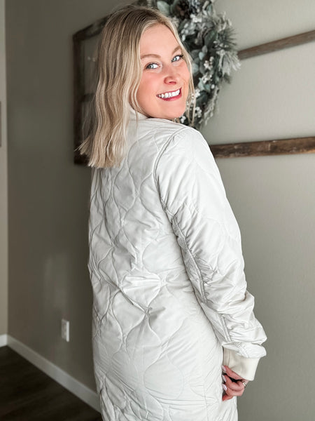 Berklee Long Quilted Bomber Jacket - Ivory