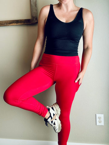 Kalia Perfect Comfort Leggings - True Red - SIZE SMALL