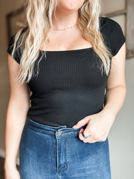 Larisa Square Neck Bodysuit - Black