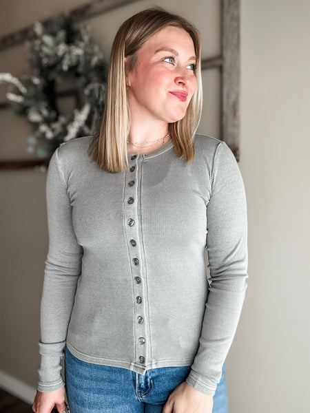 Sylvia Button Front Ribbed Top