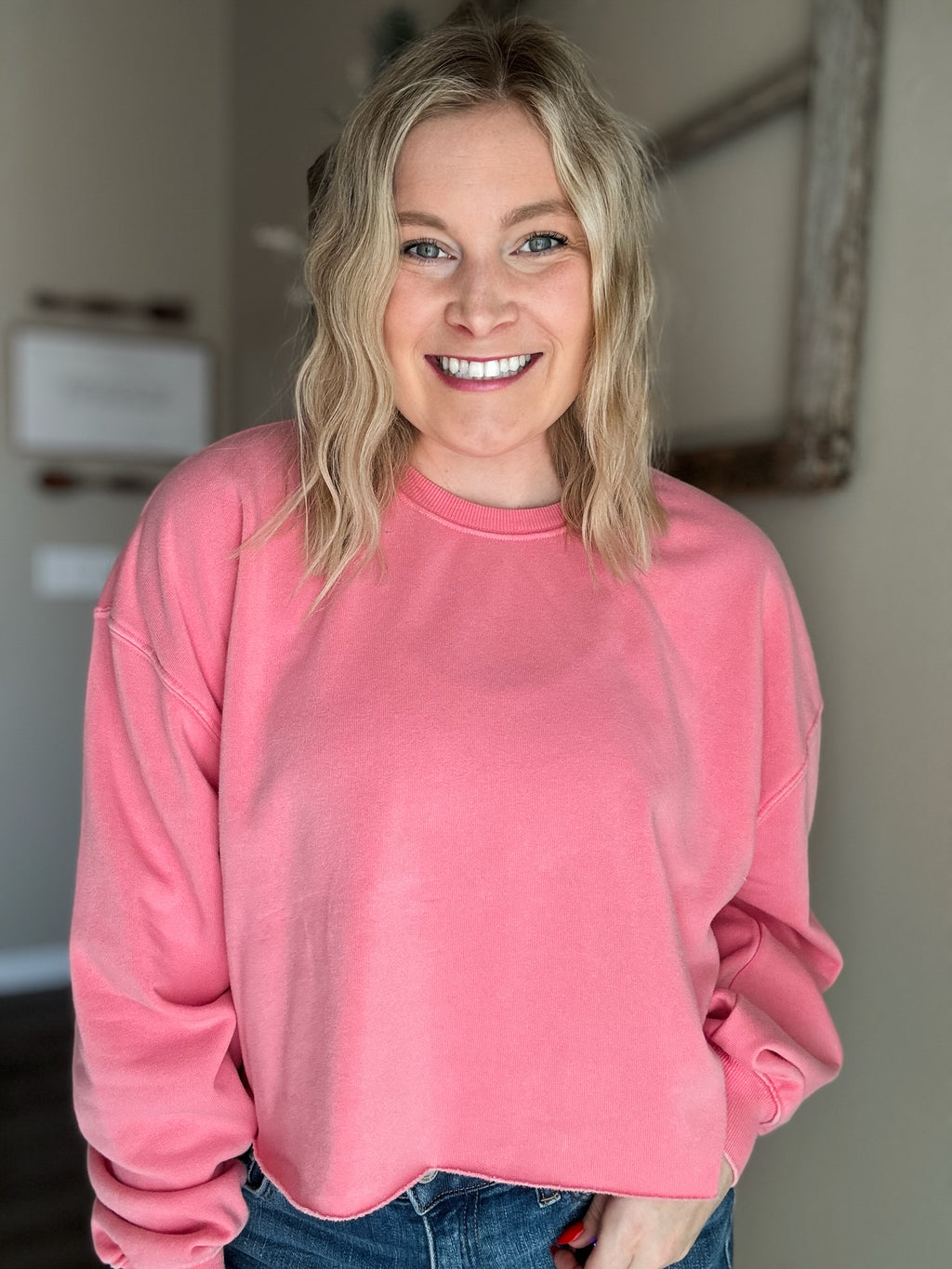 Brightside Cropped Crewneck - Pink - SIZE SMALL