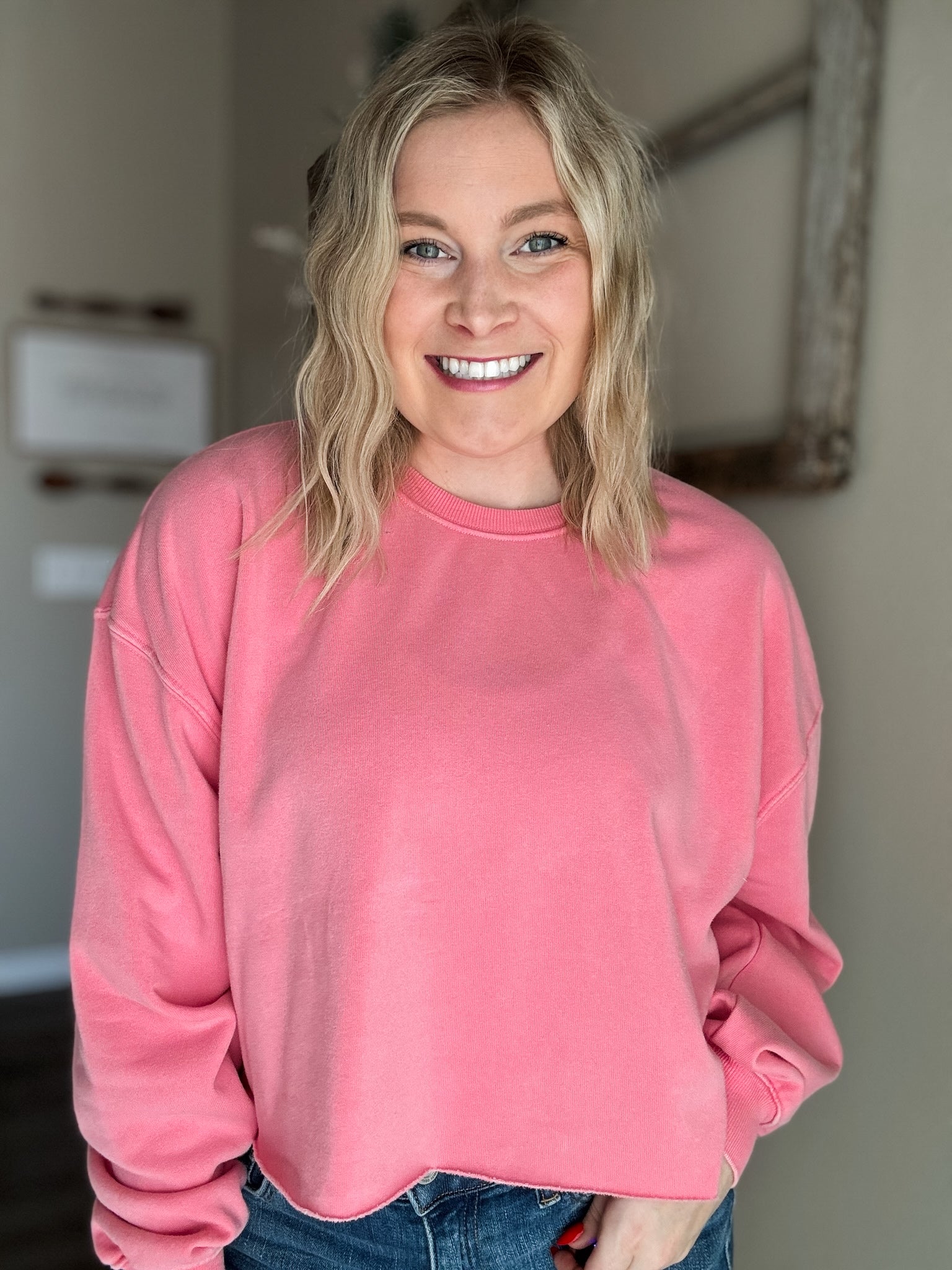 Brightside Cropped Crewneck - Pink - SIZE SMALL