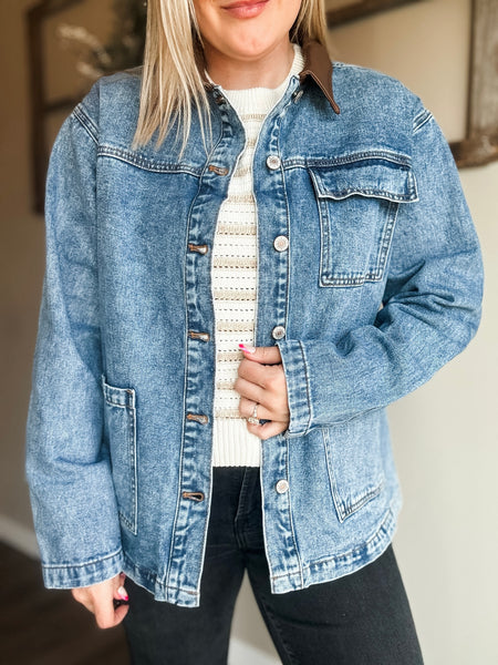 PREORDER Memphys Leather Collar Denim Jacket